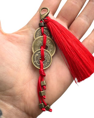 Breloc - amuleta Feng Shui pentru noroc - 3 monede medii