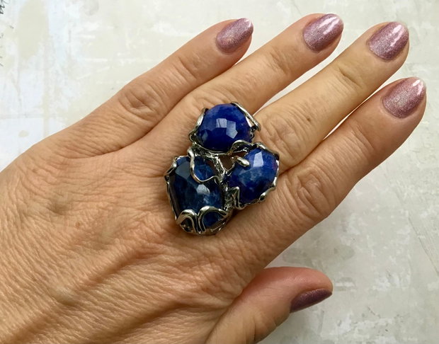 Inel zamac argintat & lapis lazuli