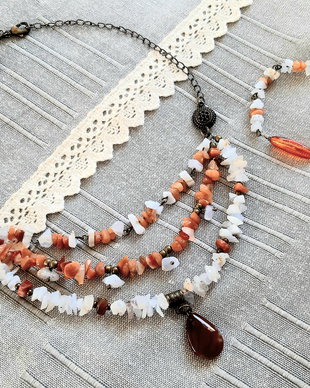 Colier boho portocaliu cu bratara