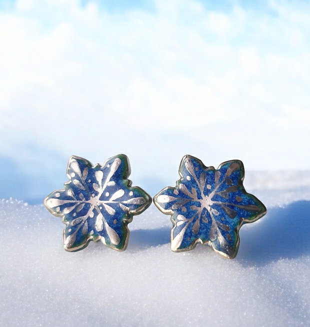 Cercei din portelan si argint - SNOW QUEEN