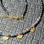 Colier vermeil opal de foc etiopian negru spinel grafitat cjharm evantai argint aurit vermeil minimalist boho chic trendy - Transport gratuit