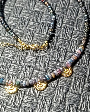 Colier vermeil opal de foc etiopian negru spinel grafitat cjharm evantai argint aurit vermeil minimalist boho chic trendy - Transport gratuit