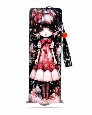 Semn de carte, fetita in rochie rosie cu fundita, Scl121