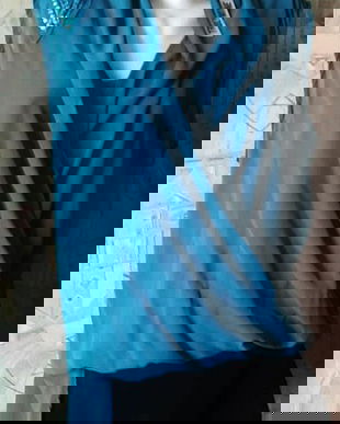 bluza de voal turcoaz asimetrica noua ,Trulymine , 44- 46