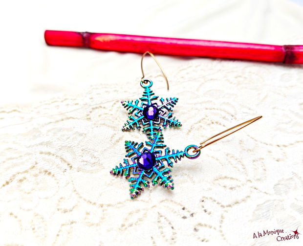 Cercei cu fulgi de zapada si cristale Swarovski