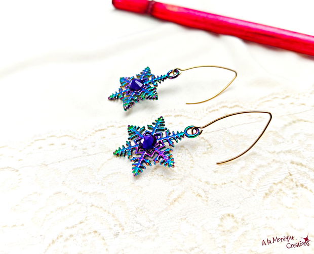 Cercei cu fulgi de zapada si cristale Swarovski