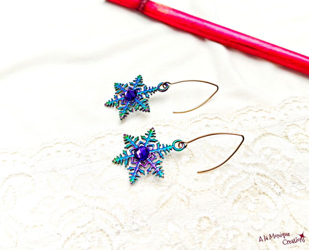 Cercei cu fulgi de zapada si cristale Swarovski