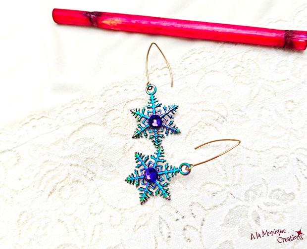 Cercei cu fulgi de zapada si cristale Swarovski