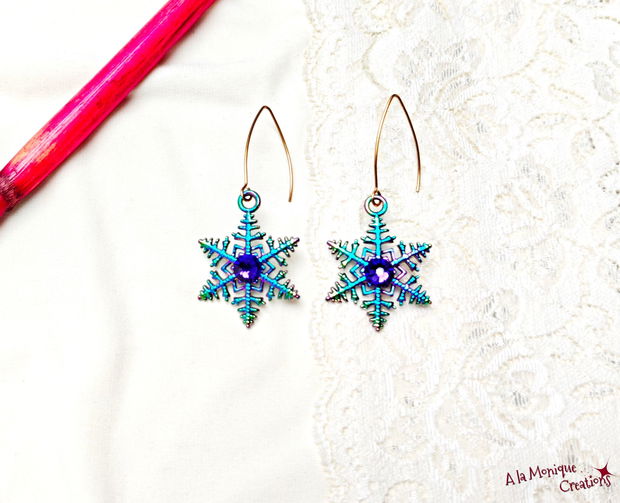 Cercei cu fulgi de zapada si cristale Swarovski