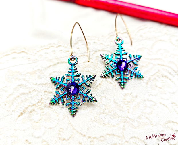 Cercei cu fulgi de zapada si cristale Swarovski