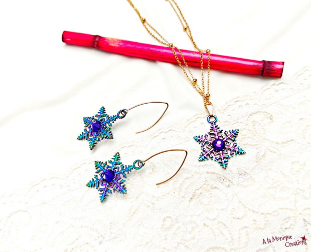 Cercei cu fulgi de zapada si cristale Swarovski