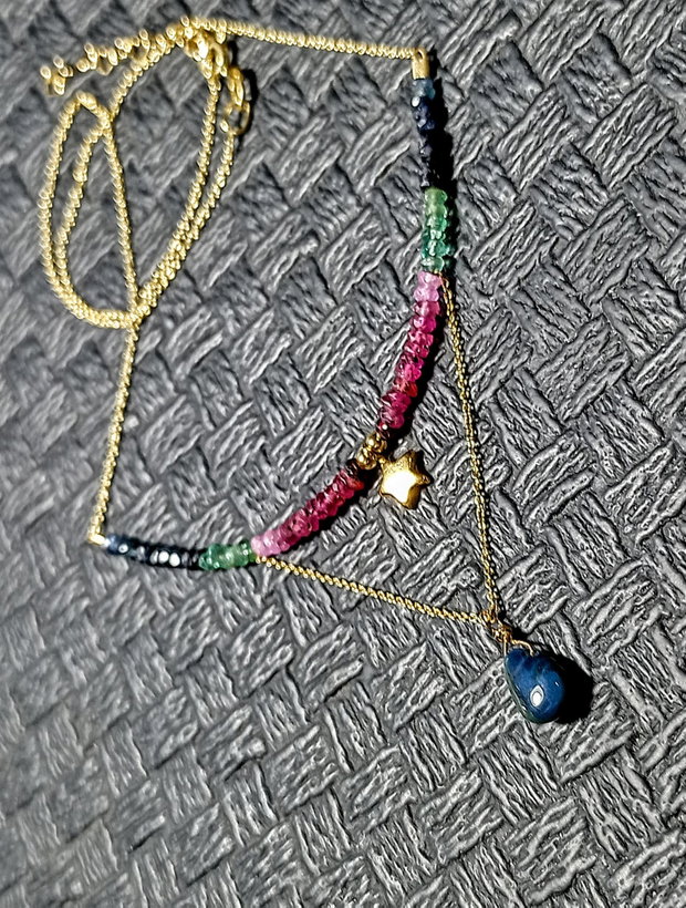 Colier vermeil opal de foc etiopian negru rubin safir smarald ombre gradient stea lant argint aurit minimalist boho chic trendy - Transport gratuit