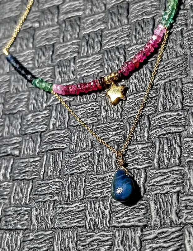 Colier vermeil opal de foc etiopian negru rubin safir smarald ombre gradient stea lant argint aurit minimalist boho chic trendy - Transport gratuit