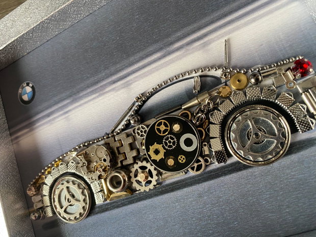 BMW Cod M 664・Cadou pasionați BMW・Colaj piese ceas・Bijuterii steampunk・Artă reciclare
