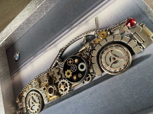 BMW Cod M 664・Cadou pasionați BMW・Colaj piese ceas・Bijuterii steampunk・Artă reciclare