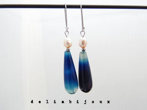 Cercei handmade unicat - agate si perle (cod1126)