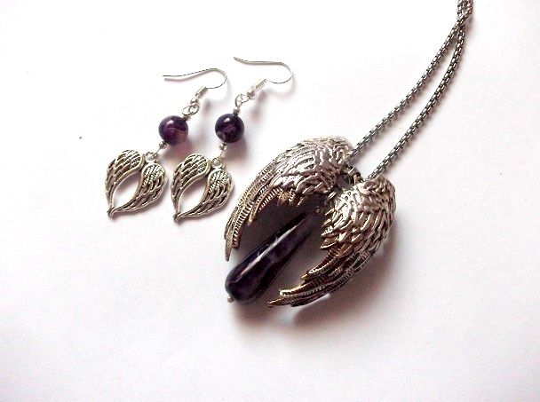 Set aripi ingerasi cu agate mov 47812