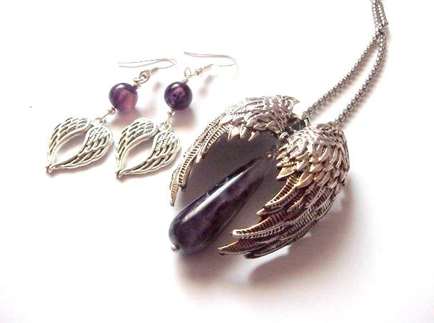 Set aripi ingerasi cu agate mov 47812