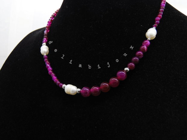 Colier handmade - agate si perle cultura (cod1128)