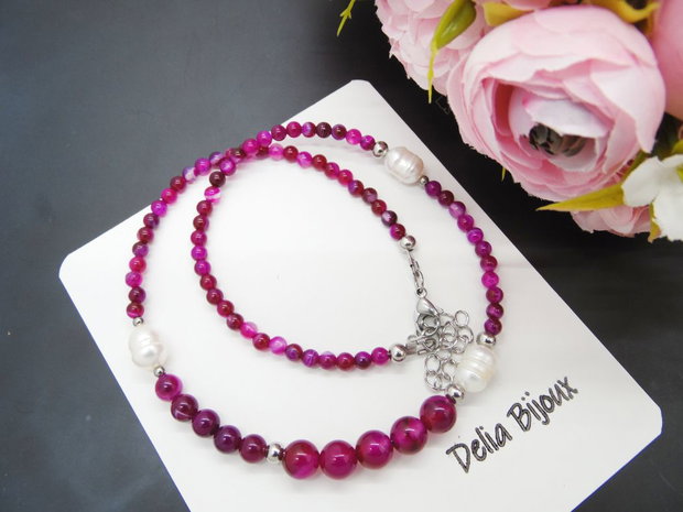 Colier handmade - agate si perle cultura (cod1128)