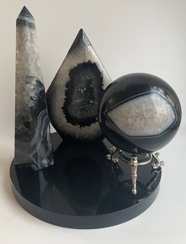 Agat Negru/Obsidian - Set decorativ din piatra semipretioasa