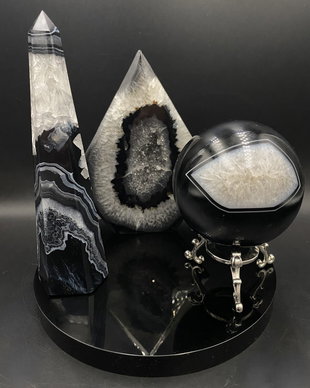 Agat Negru/Obsidian - Set decorativ din piatra semipretioasa