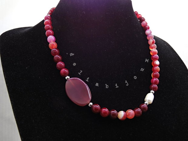 Colier handmade unicat - agate si perla cultura (cod1130)