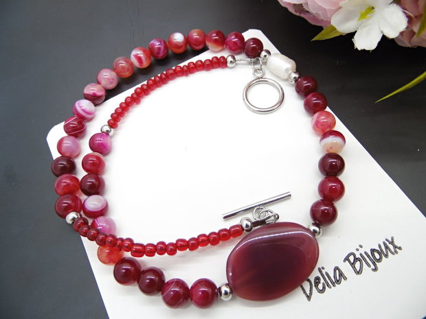 Colier handmade unicat - agate si perla cultura (cod1130)