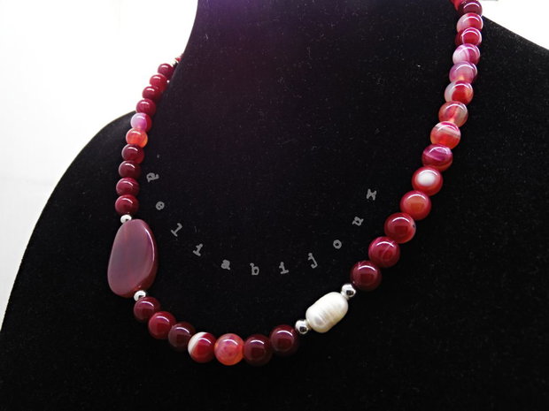 Colier handmade unicat - agate si perla cultura (cod1130)