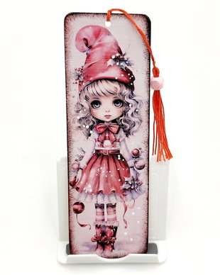 Semn de carte, fetita cu fustita rosie si globuri de Craciun, Scl127