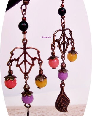cercei candelabre cu jad multicolor si frunze