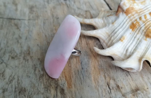 Inel opal roz, inel reglabil argint 925 rodiat