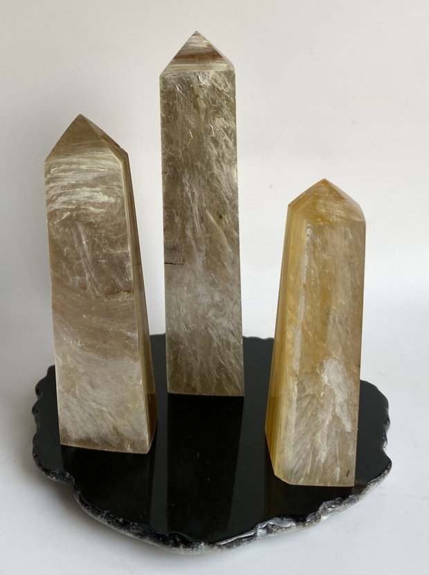 Mica Aurie/Agat Negru - Set obeliscuri piatra semipretioasa