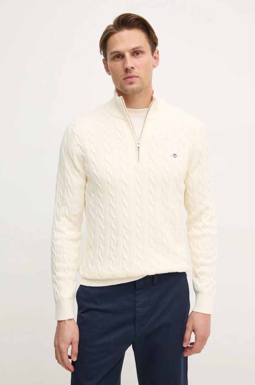 Gant pulover de bumbac culoarea bej, light, cu turtleneck, 8050603