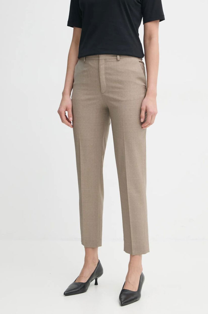 Filippa K pantaloni de lână culoarea bej, mulată, high waist, 29111