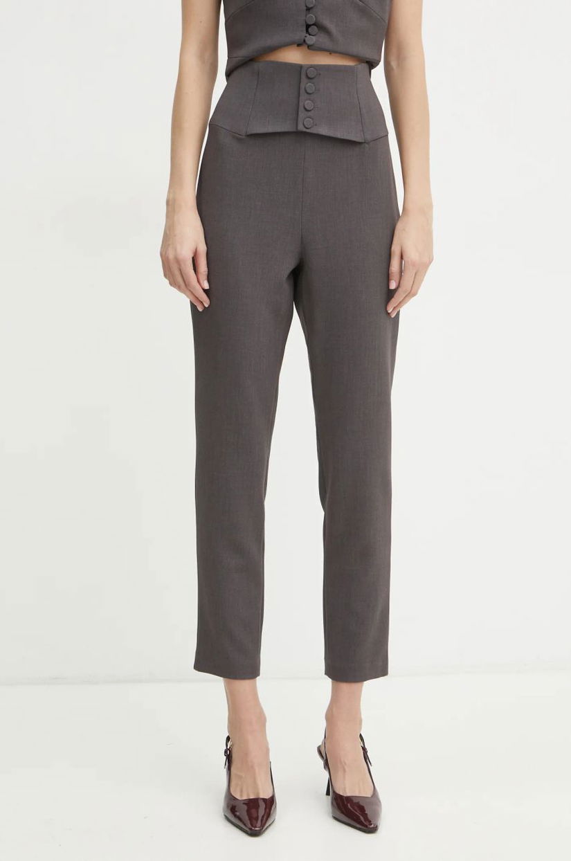 Bardot pantaloni femei, culoarea gri, fason tigareta, high waist, 59146PB1