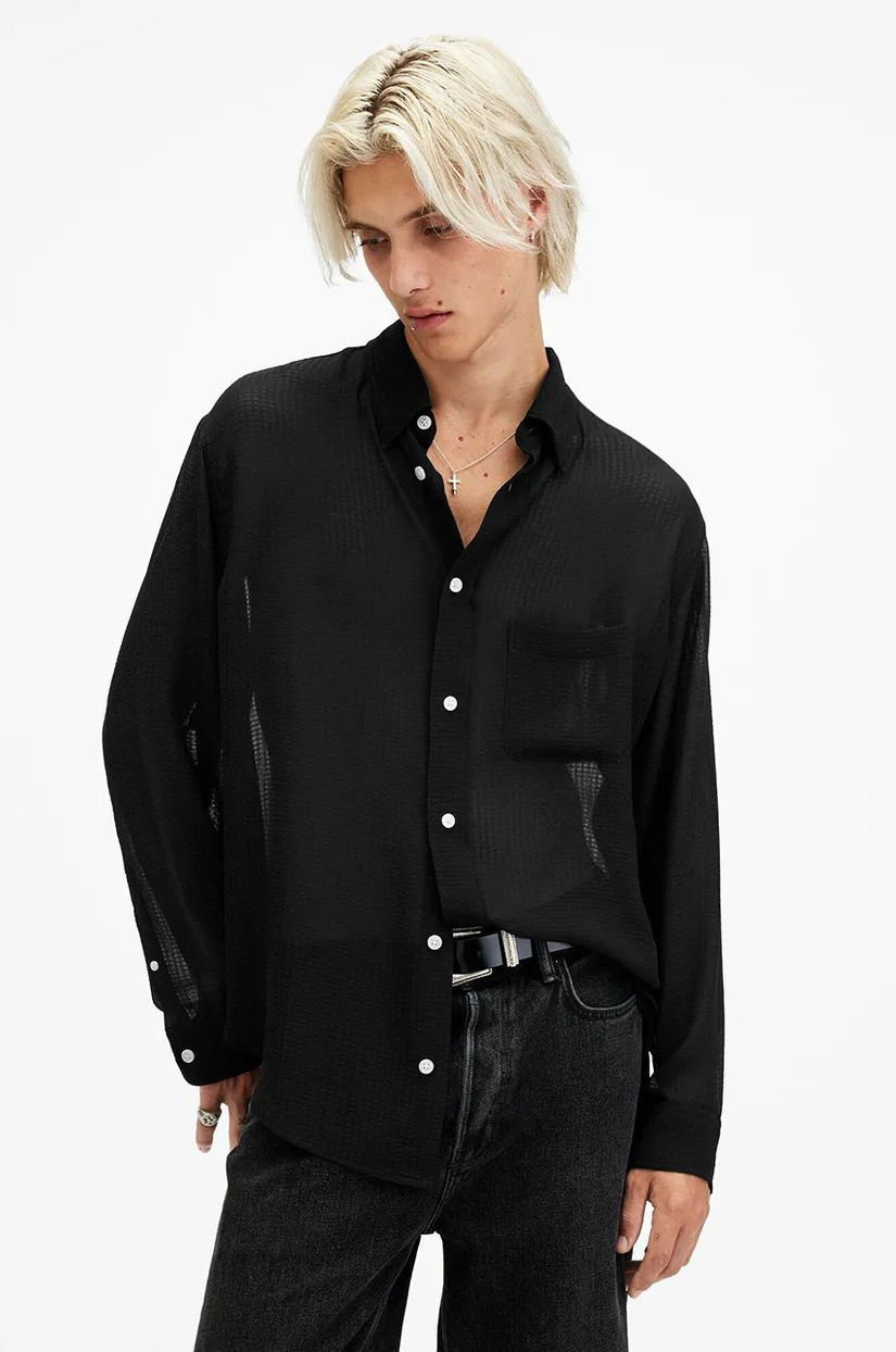 AllSaints cămașă ANDO bărbați, culoarea negru, cu guler clasic, relaxed fit, M037SC