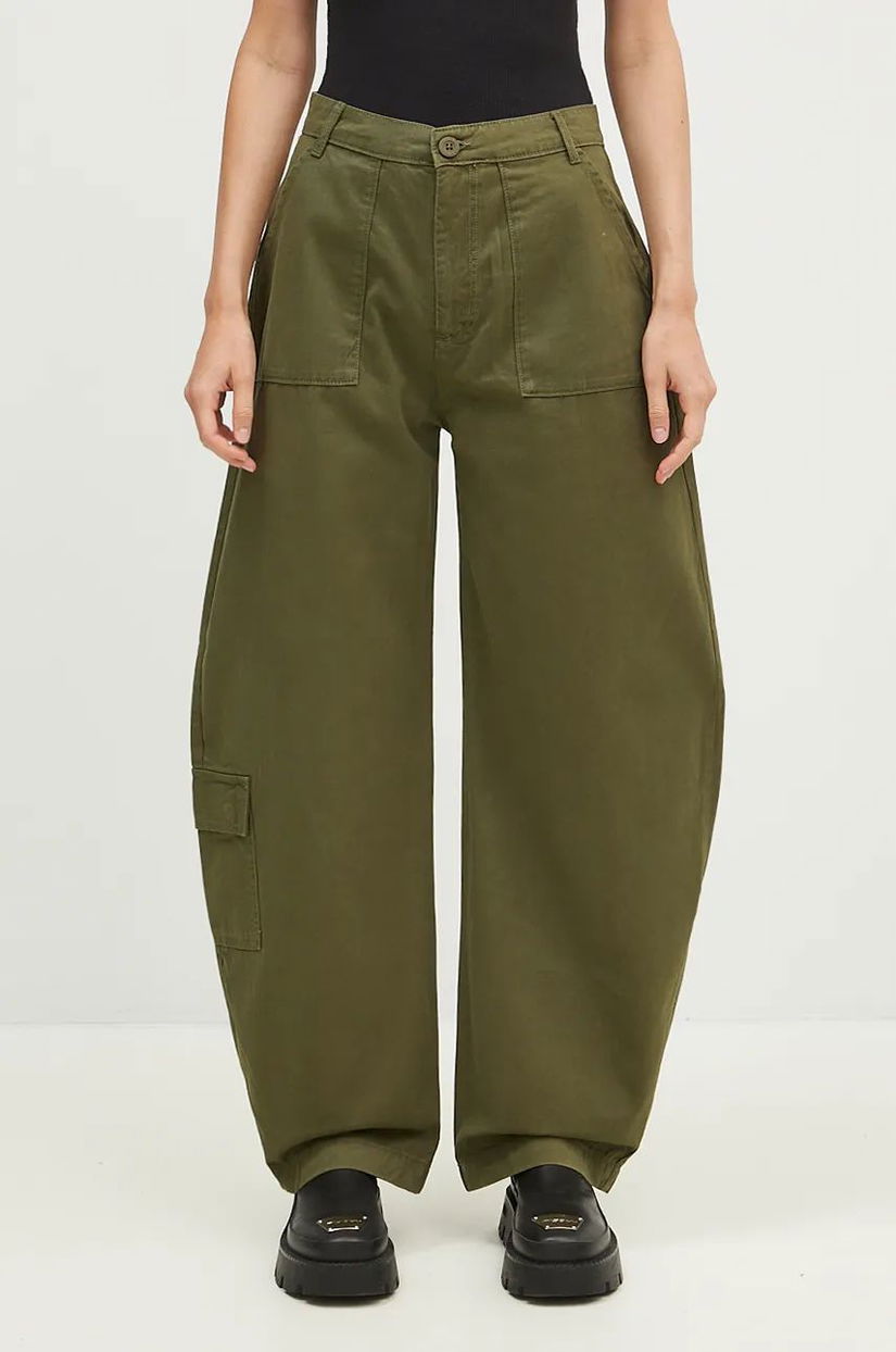 Alpha Industries pantaloni de bumbac Field Pant culoarea verde, lat, high waist, 148021