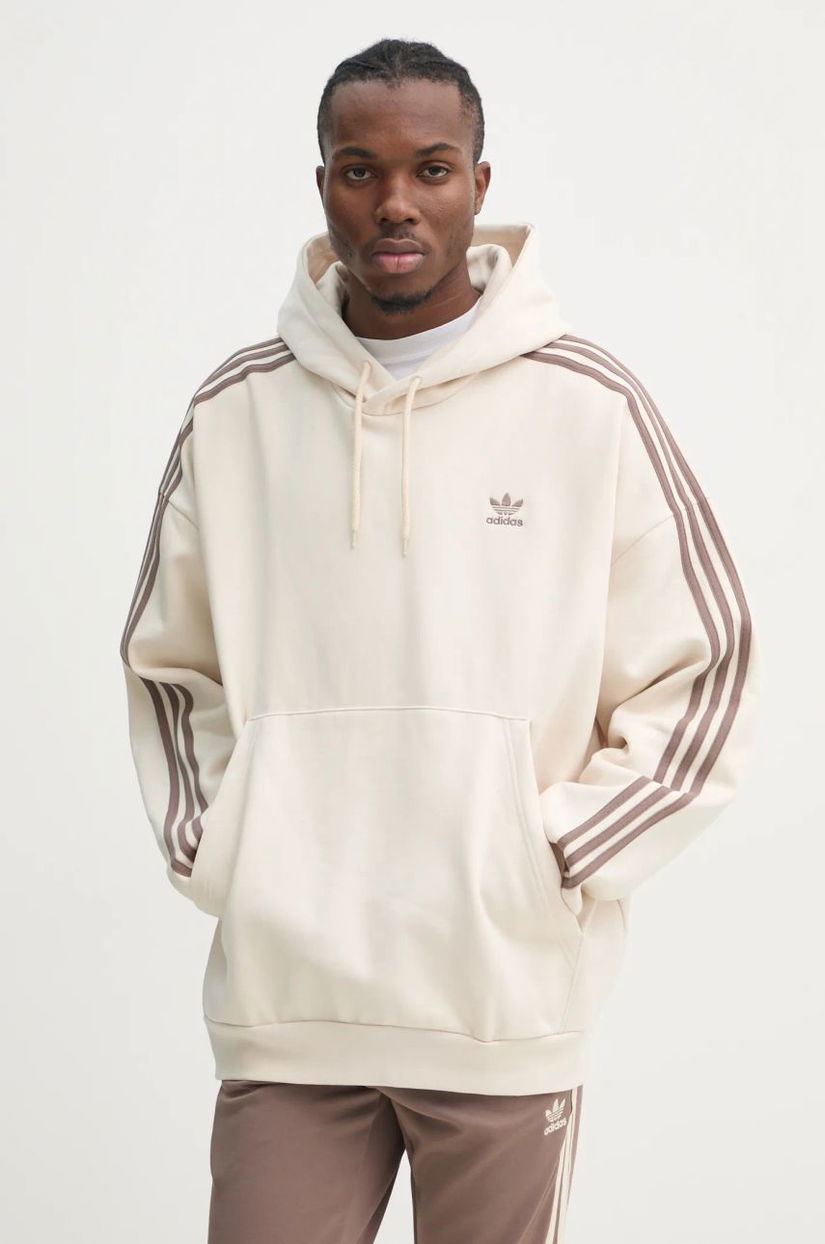 adidas Originals bluza BAGGY HOODIE barbati, culoarea bej, cu glugă, cu imprimeu, JP1073