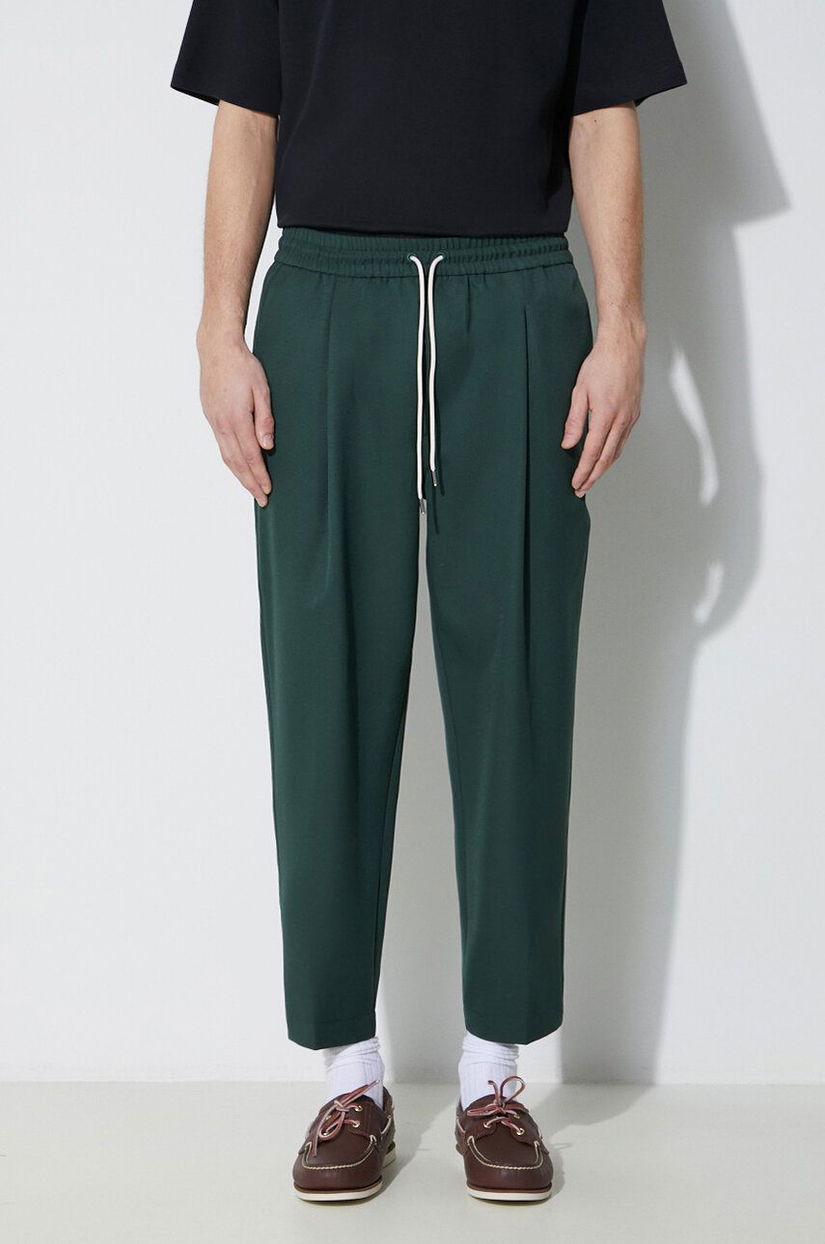 Drôle de Monsieur pantaloni din lână Le Pantalon Cropped culoarea verde, drept, D-BP154-PL127-FGN