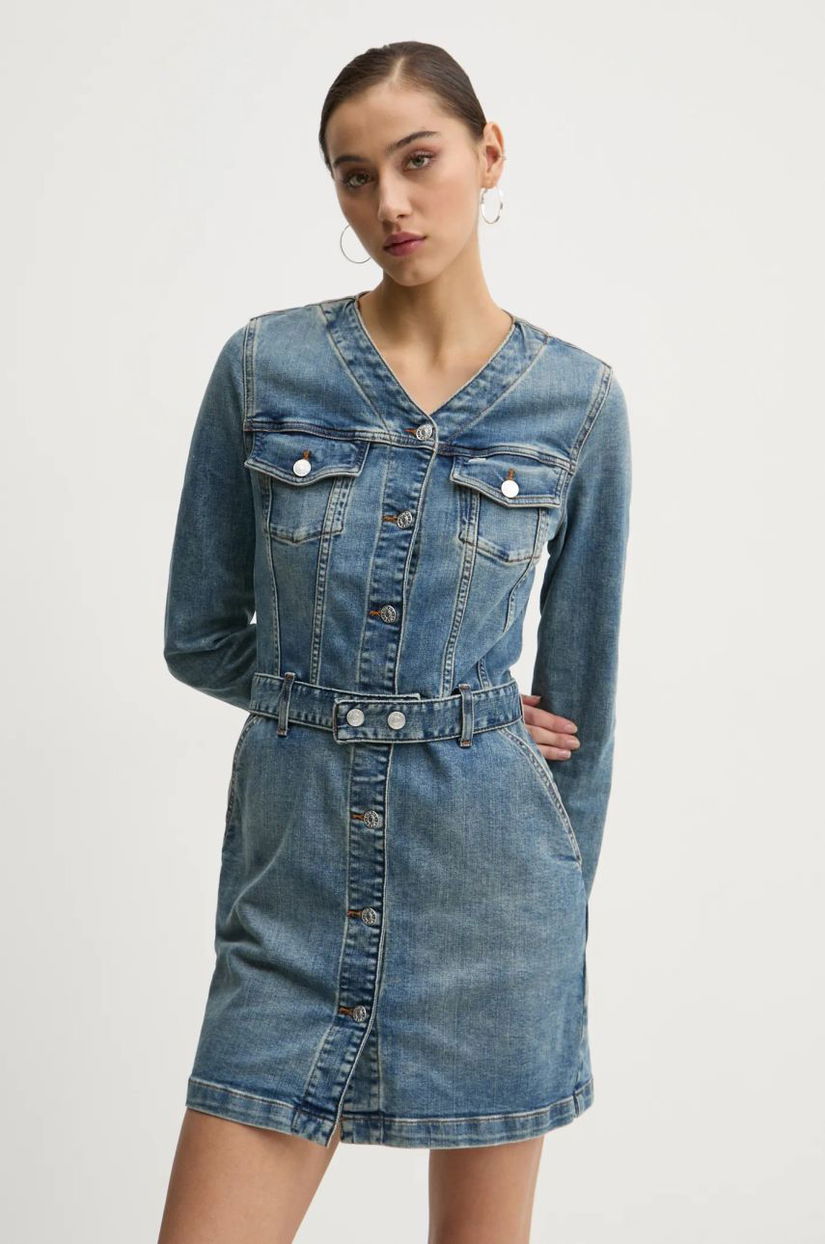 Tommy Jeans rochie din denim mini, mulată, DW0DW19854