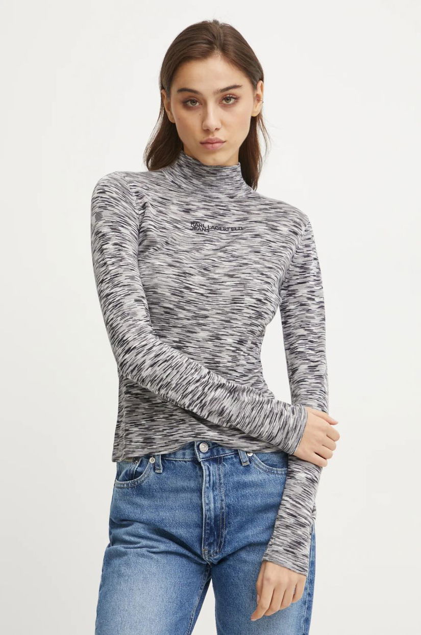 Karl Lagerfeld Jeans pulover femei, culoarea gri, light, cu turtleneck, A1W18025