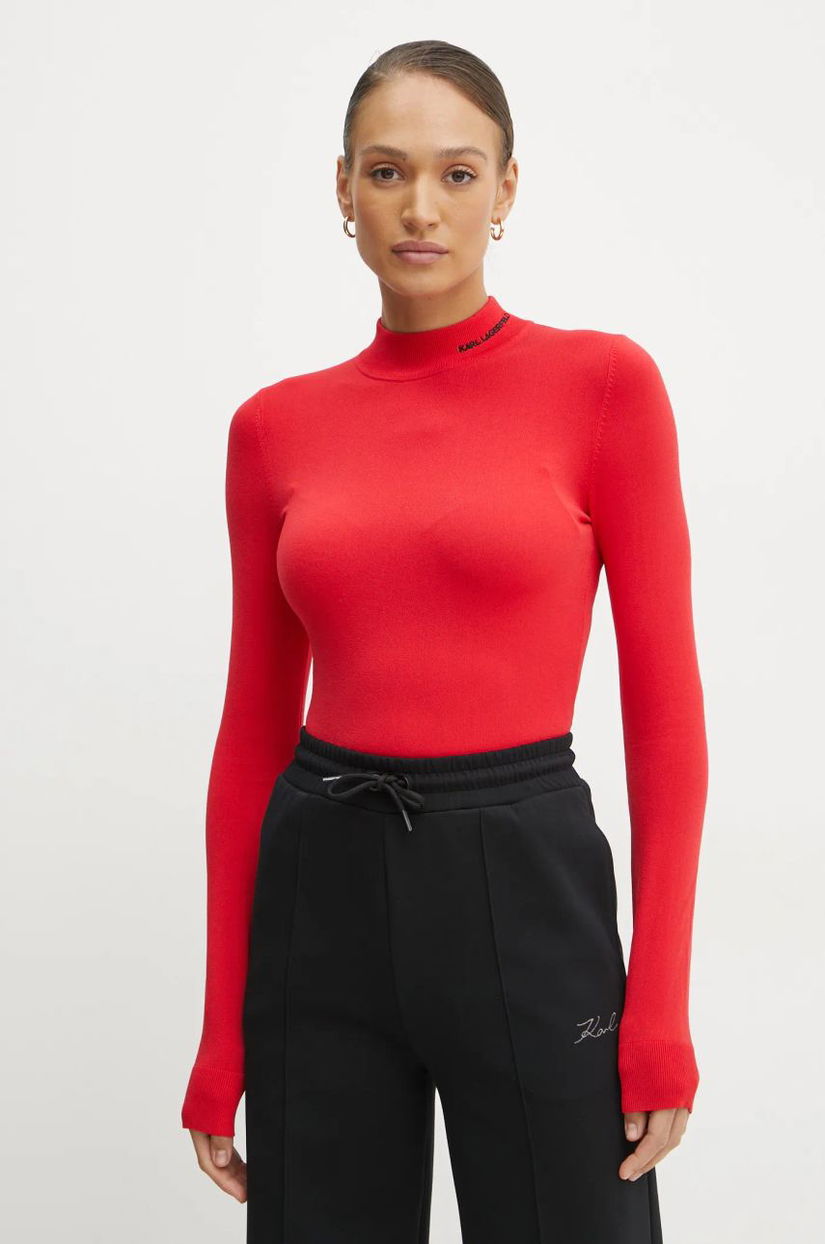 Karl Lagerfeld pulover femei, culoarea roșu, light, cu turtleneck, A1W18006