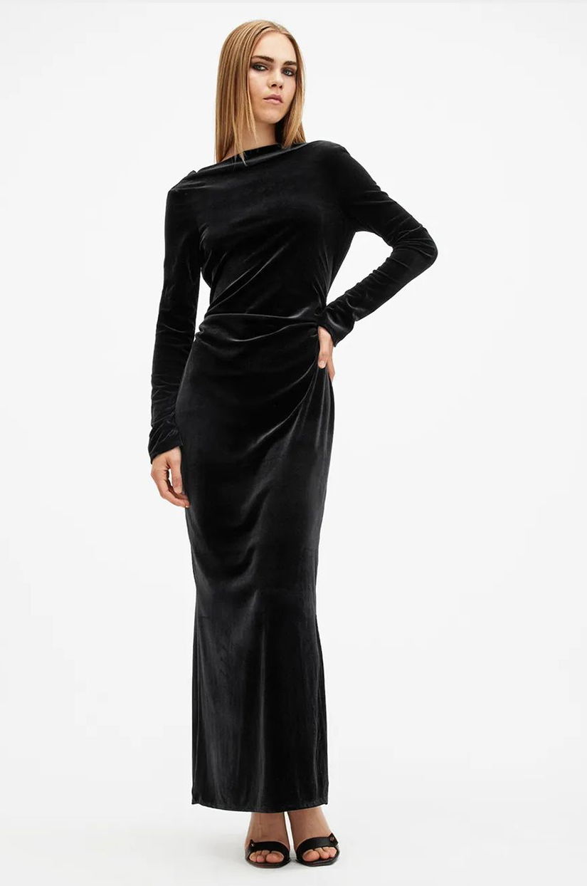 AllSaints rochie AMORET culoarea negru, maxi, mulată, W165DB