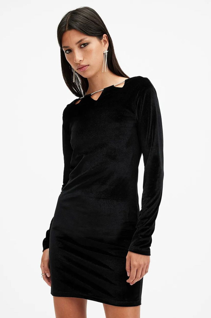 AllSaints rochie REGINA culoarea negru, mini, mulată, W172DB