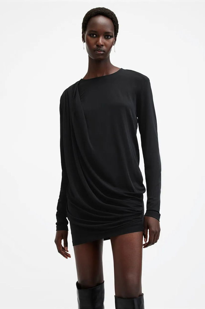 AllSaints rochie DEVIN culoarea negru, mini, oversize, W160DB