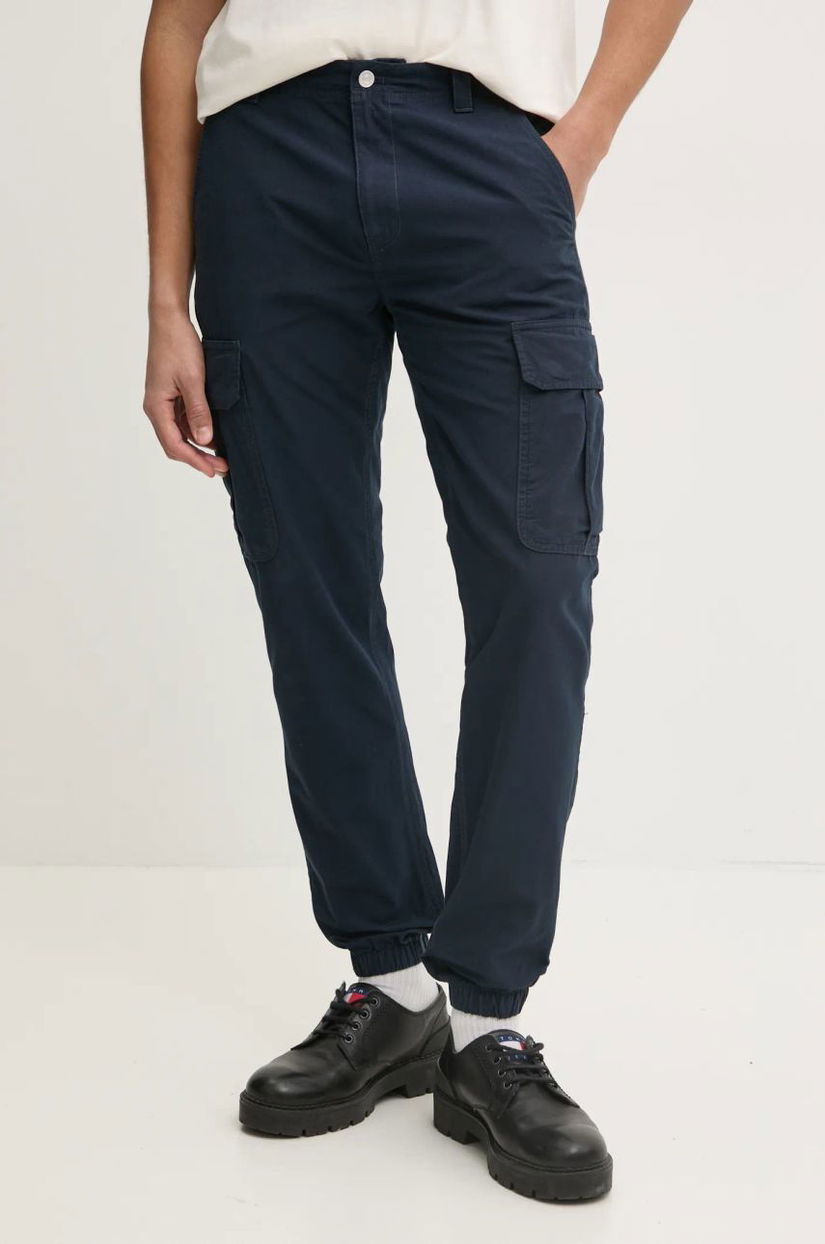 Tommy Jeans pantaloni de bumbac culoarea bleumarin, cu fason cargo, DM0DM20284