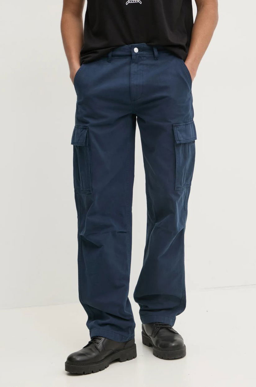 Tommy Jeans pantaloni de bumbac culoarea bleumarin, cu fason cargo, DM0DM20293