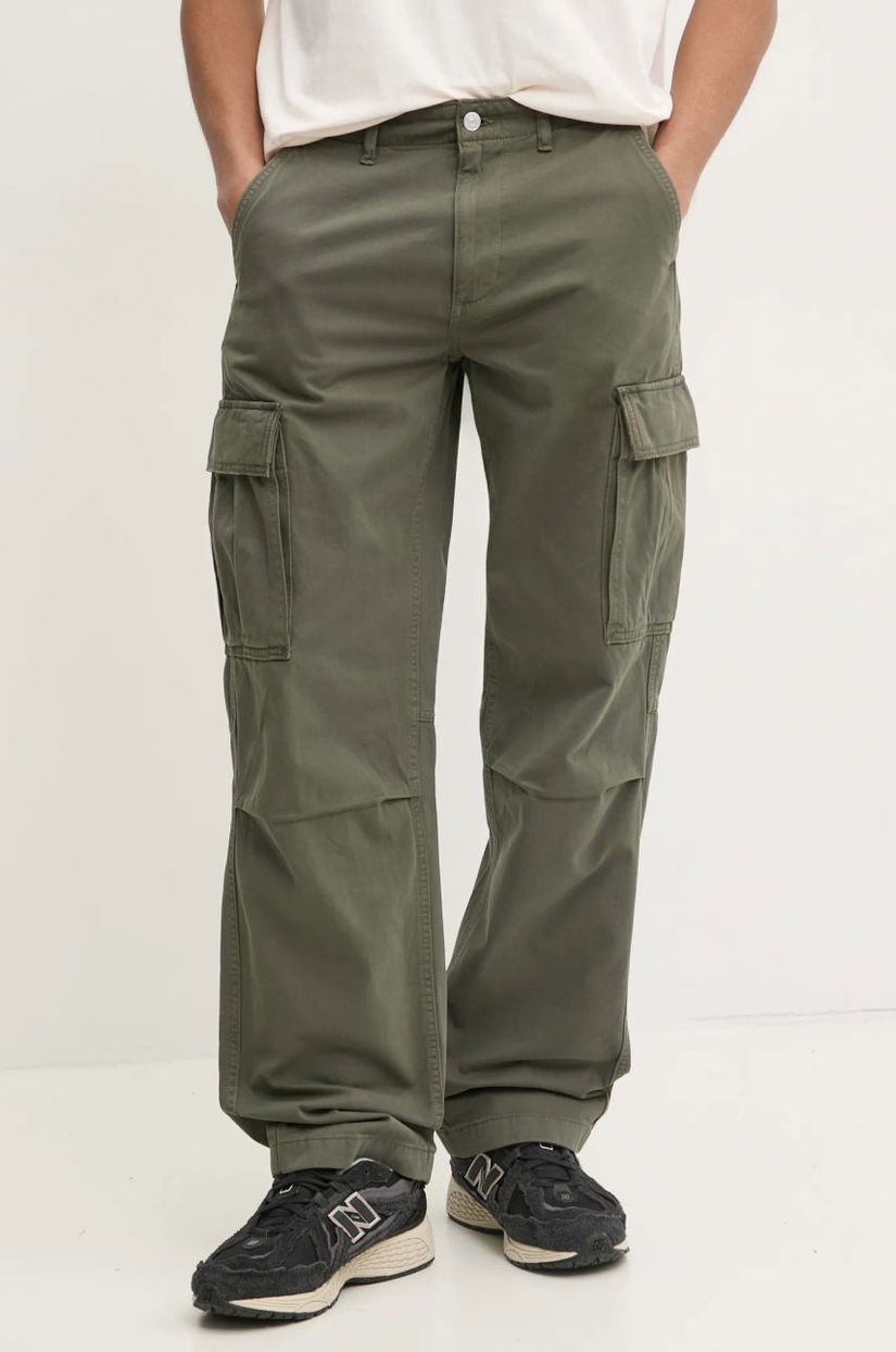 Tommy Jeans pantaloni de bumbac culoarea verde, cu fason cargo, DM0DM20293