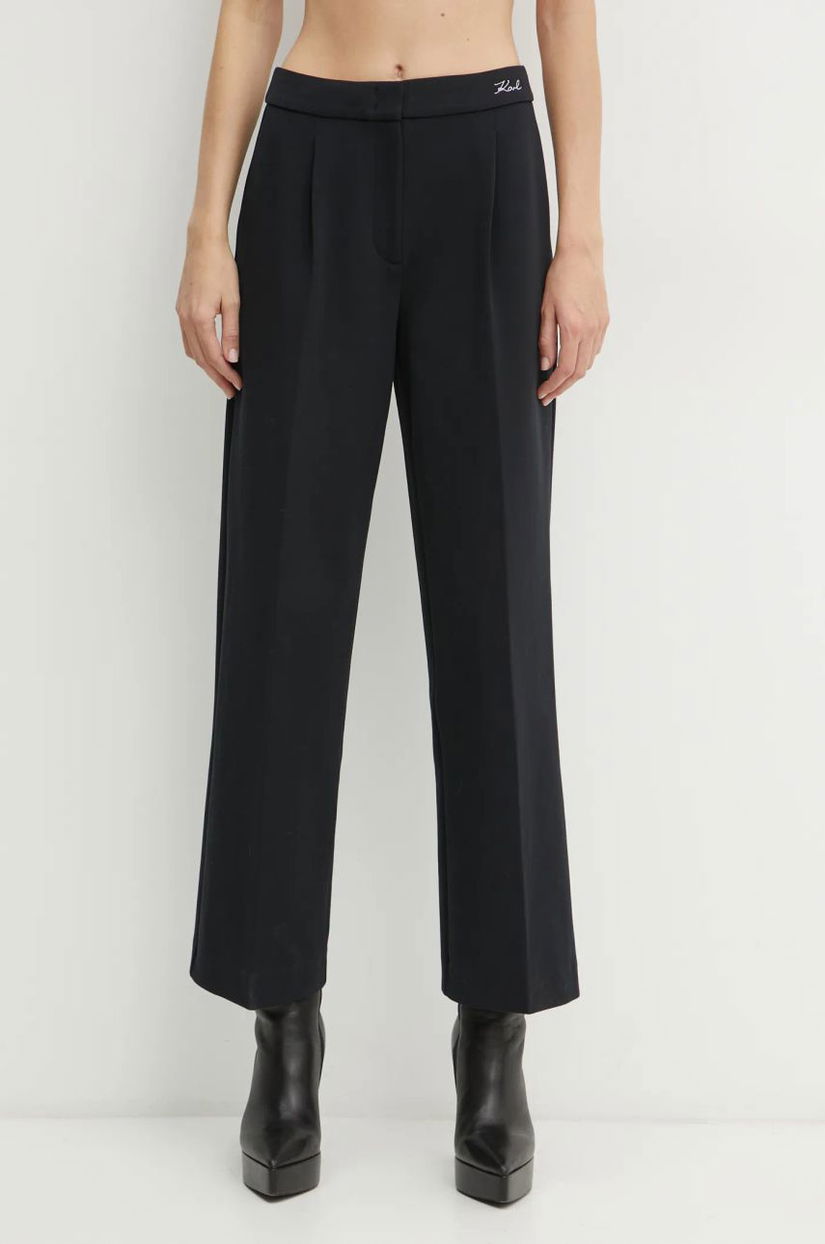 Karl Lagerfeld pantaloni femei, culoarea negru, lat, high waist, A1W10066